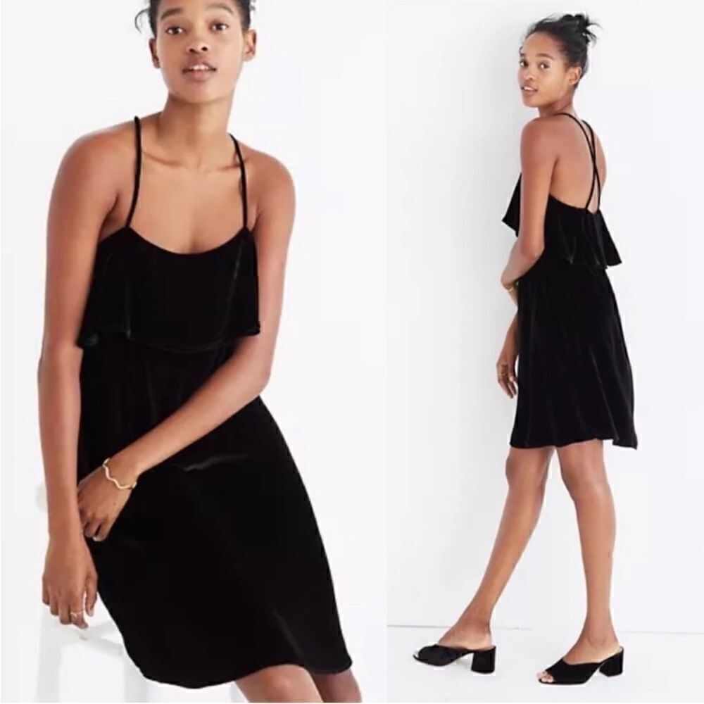 Madewell Velvet Ruffle Midi Dress Black